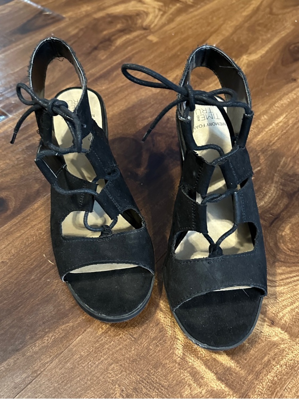 Report Black Lace-Up Peep Toe Heels